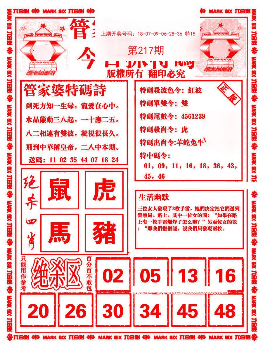 2024217期管家婆抓特码B
