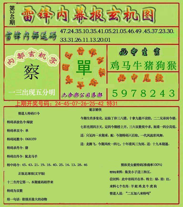 2024240期雷锋玄机报