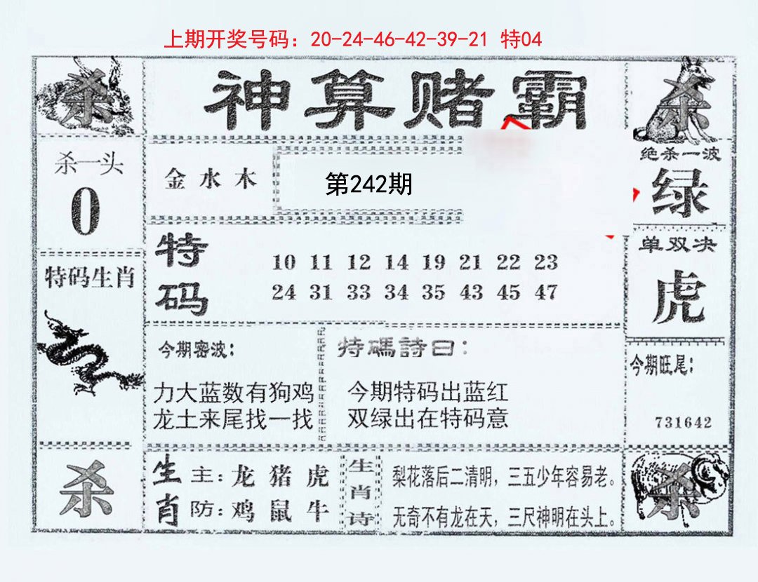 2024242期神算赌霸