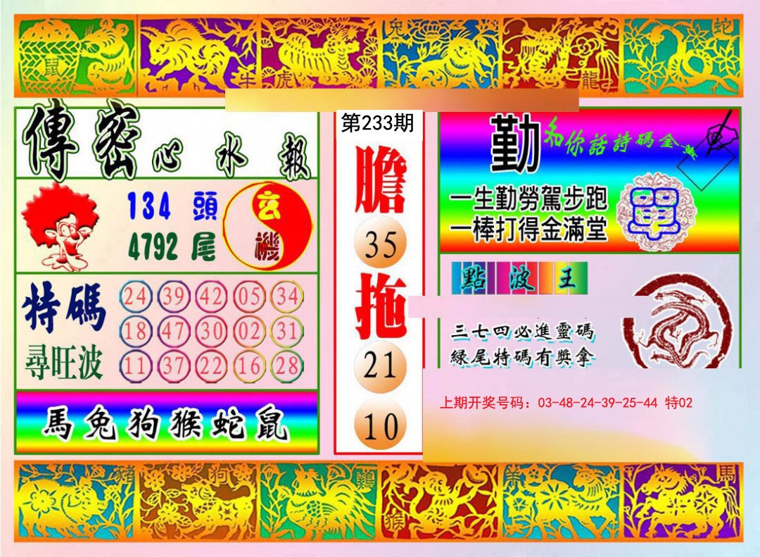 2024233期传密心水报