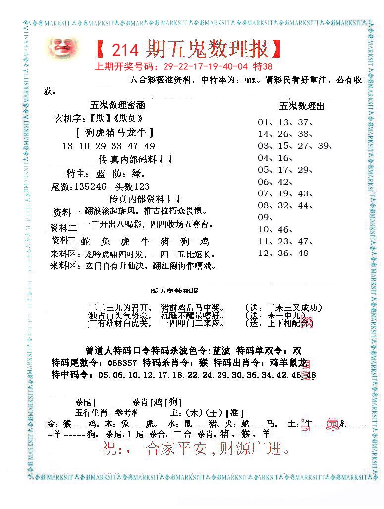 2024214期五鬼数理报