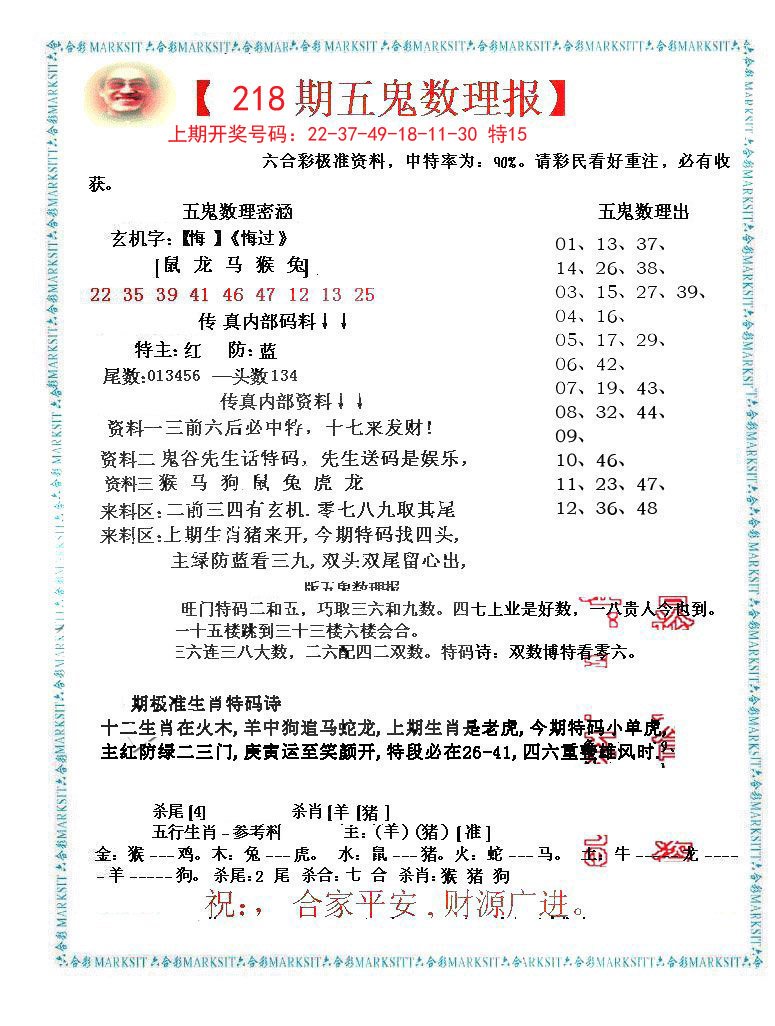 2024218期五鬼数理报