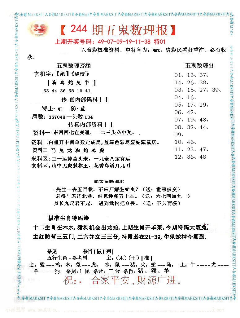 2024244期五鬼数理报