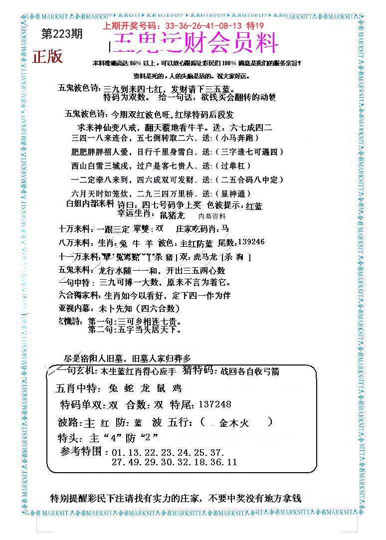 2024223期五鬼数理报