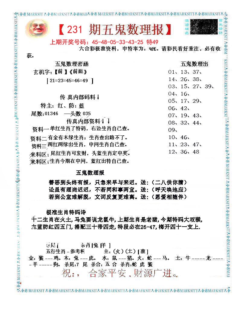 2024231期五鬼运财会员料