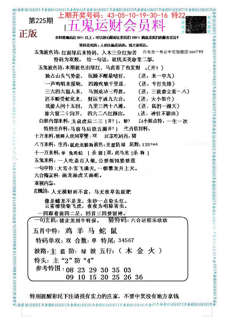 2024225期五鬼运财会员料