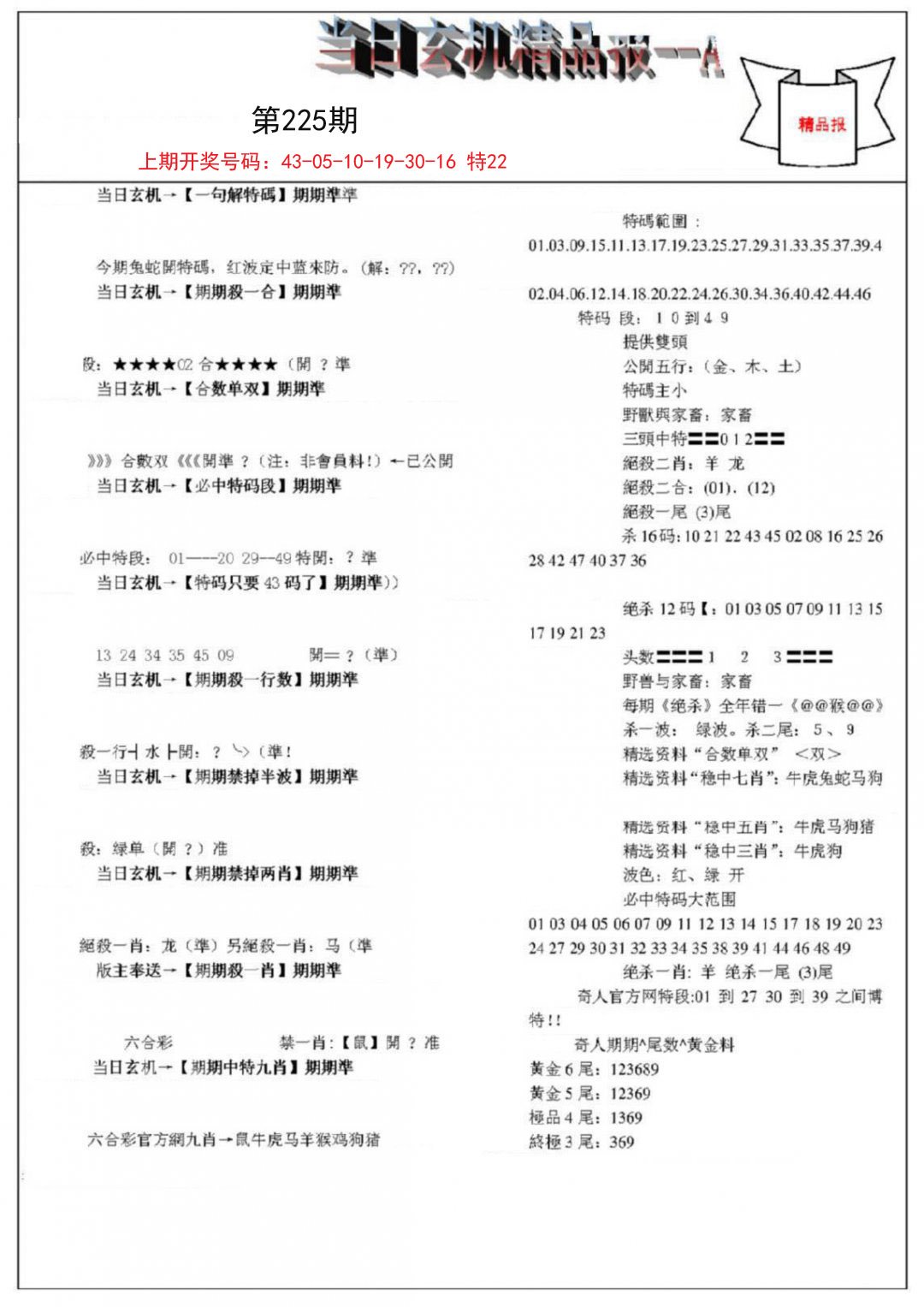 2024225期当日玄机精品报A