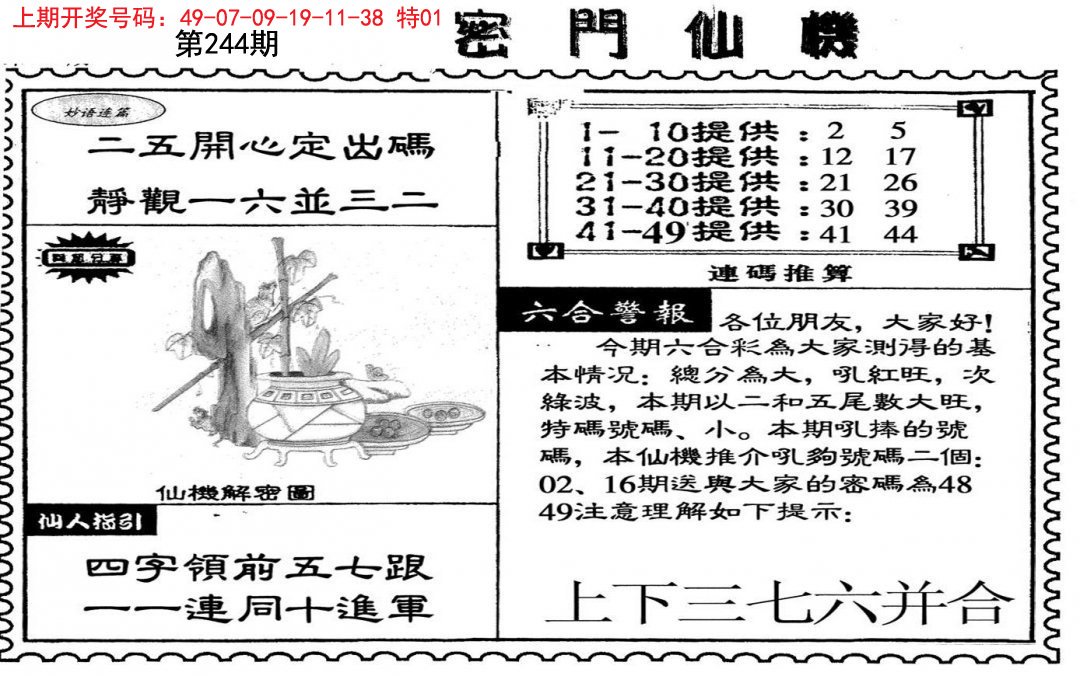 2024244期新密门仙机