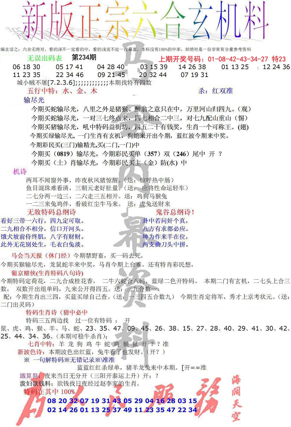 2024234期正宗六合玄机料