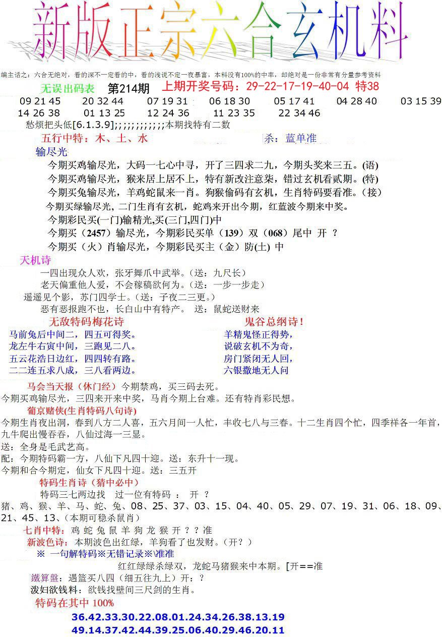 2024214期正宗六合玄机料