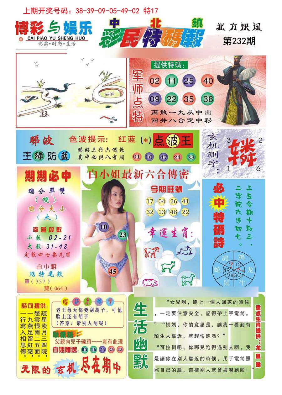 2024232期中北彩民特码报