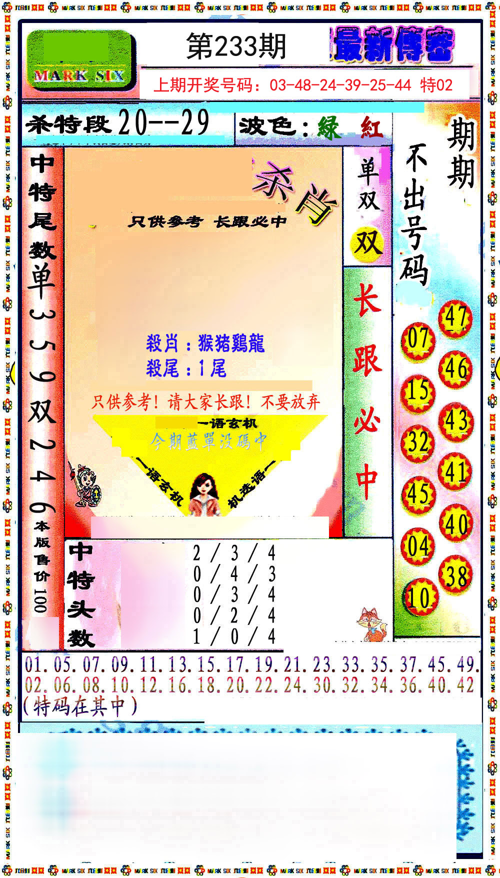 2024233期最新传密绝杀6肖