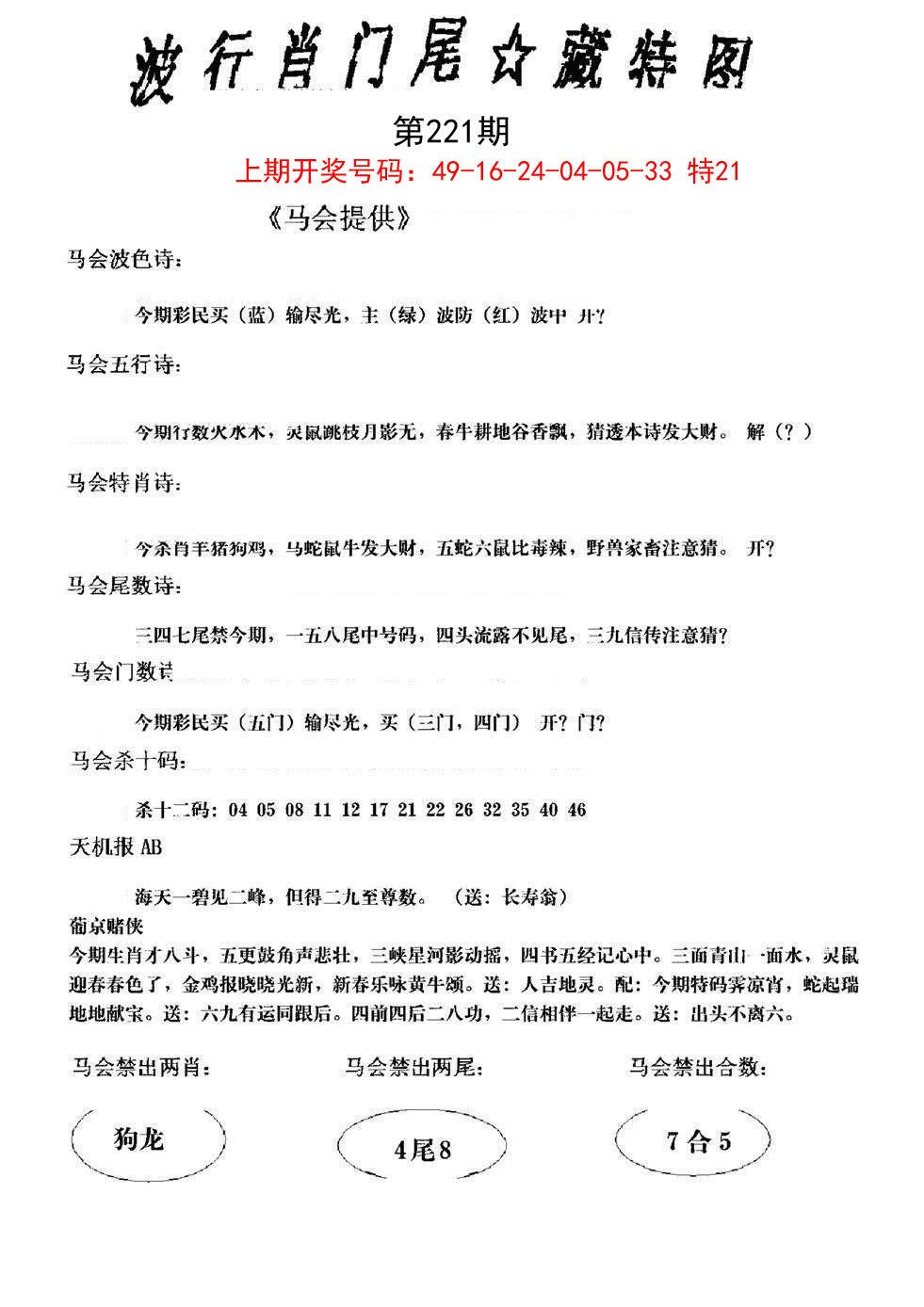 2024221期波行肖尾藏特图