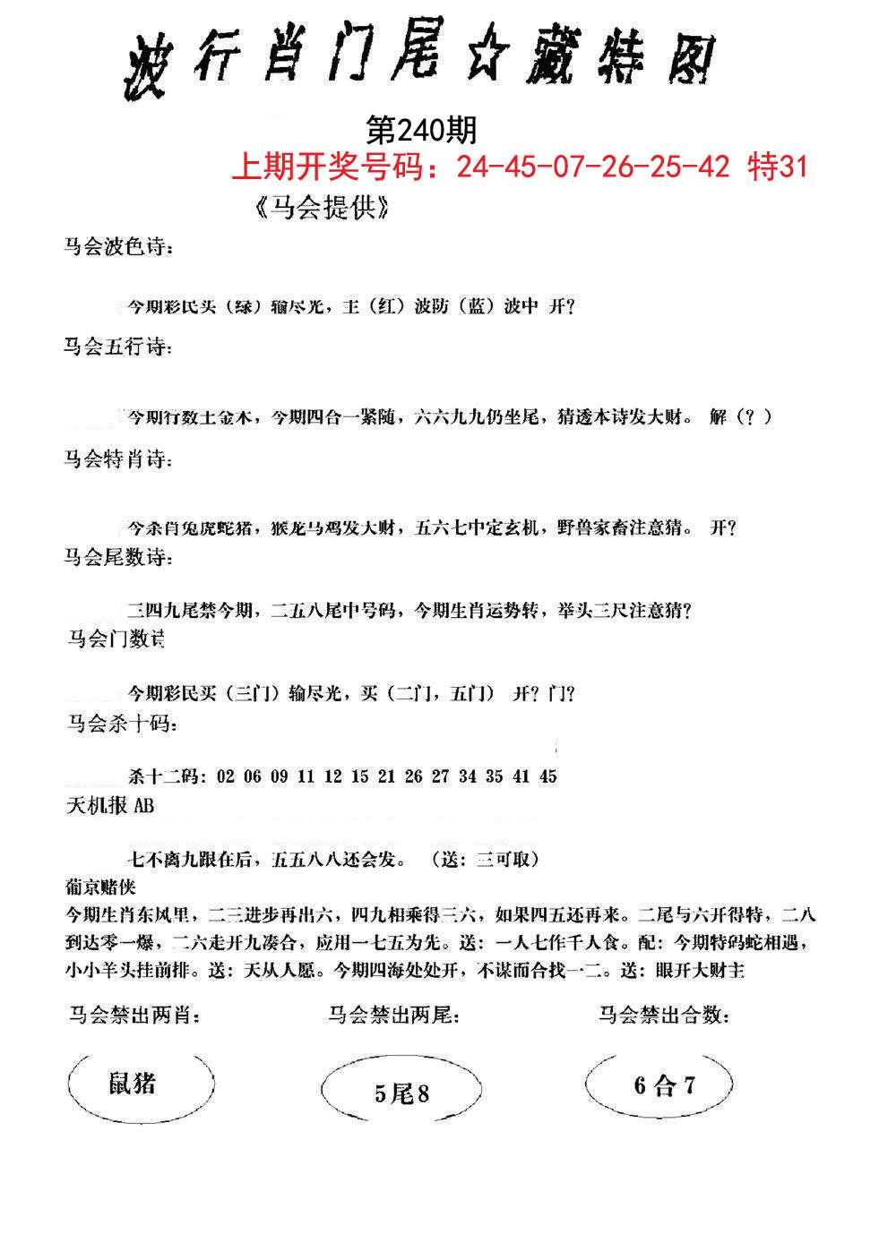 2024240期波行肖尾藏特图