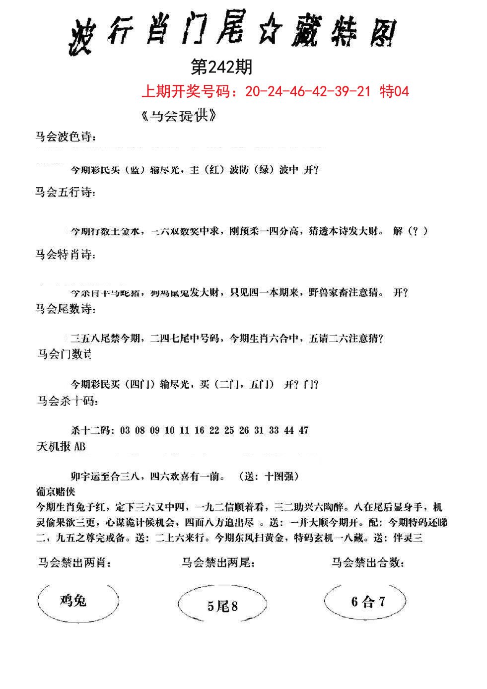 2024242期波行肖尾藏特图