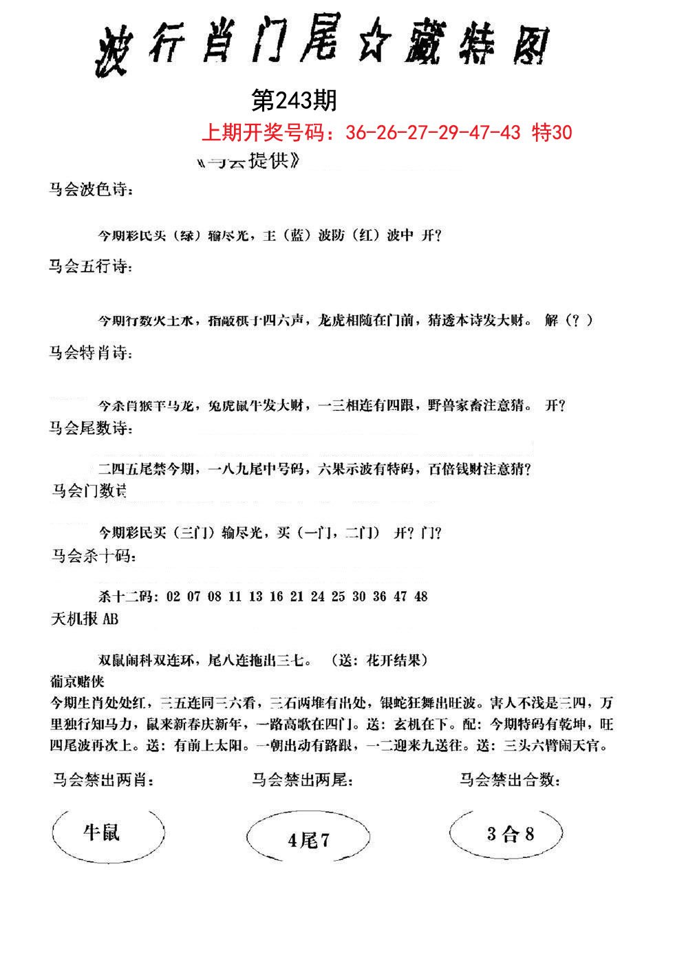 2024243期波行肖尾藏特图