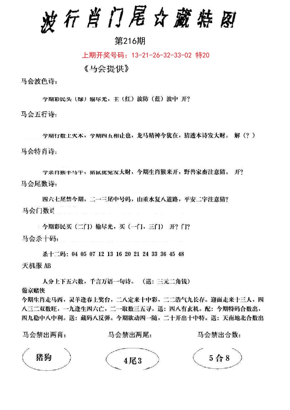 2024216期波行肖尾藏特图