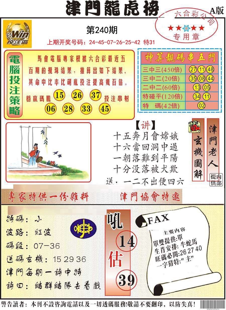 2024240期津门龙虎榜A