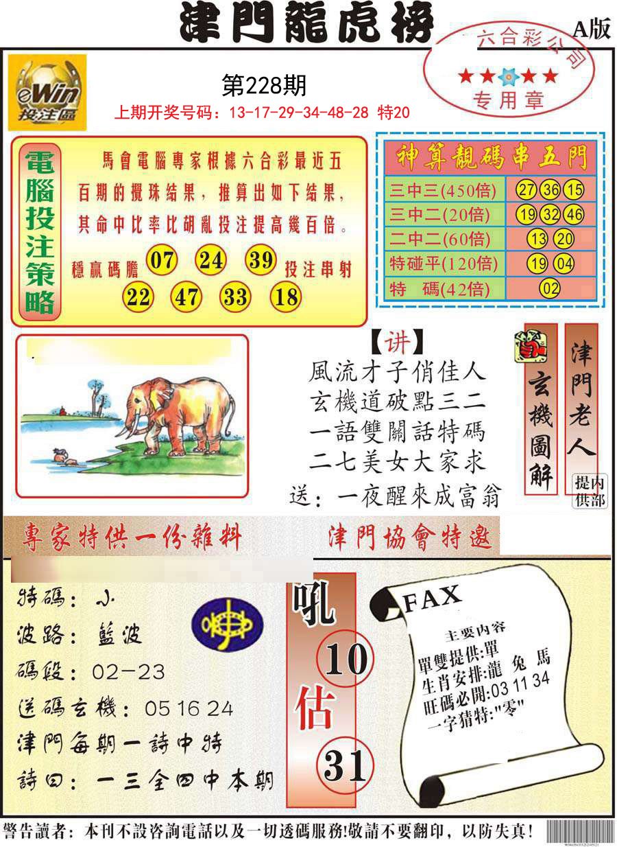2024228期津门龙虎榜A