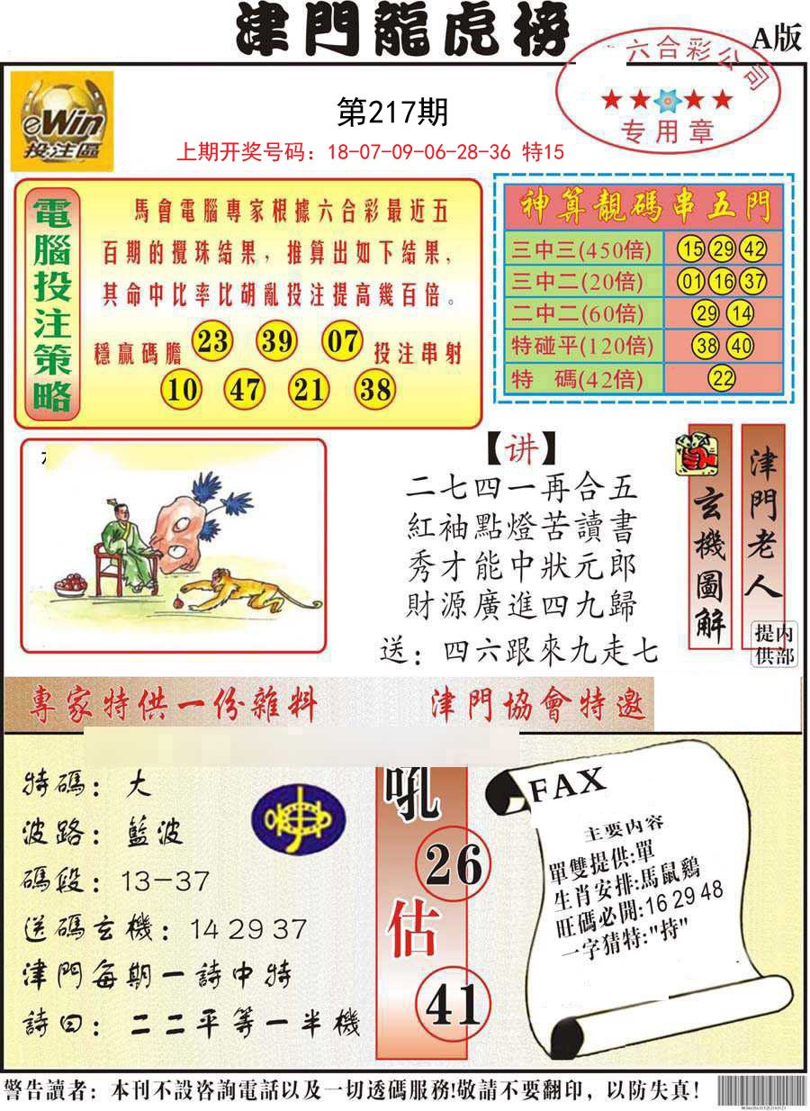 2024217期津门龙虎榜A