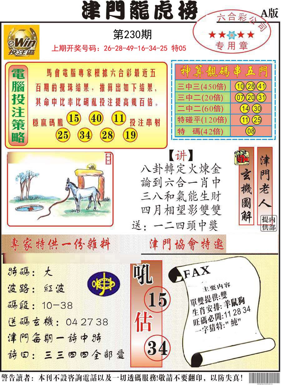 2024230期津门龙虎榜A