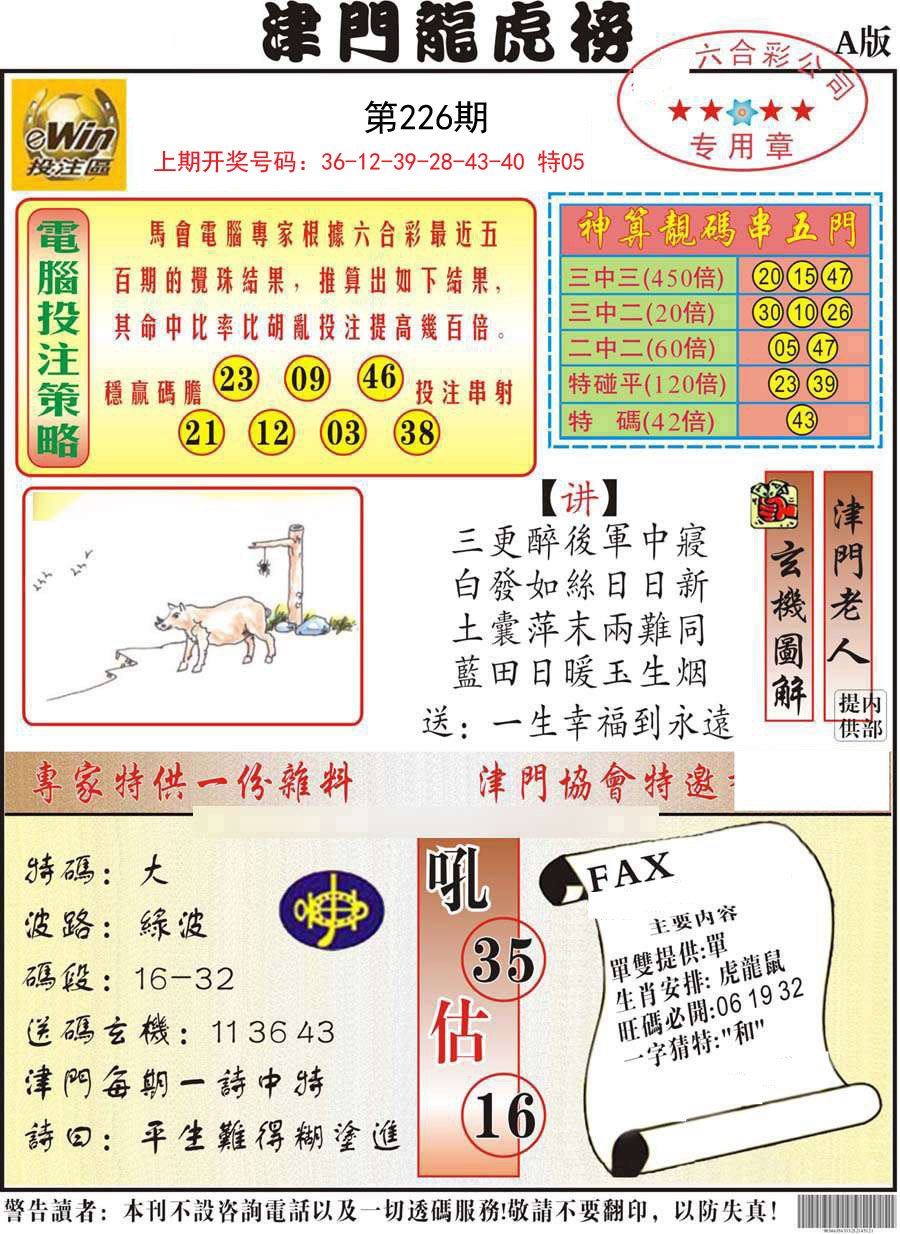 2024226期津门龙虎榜A