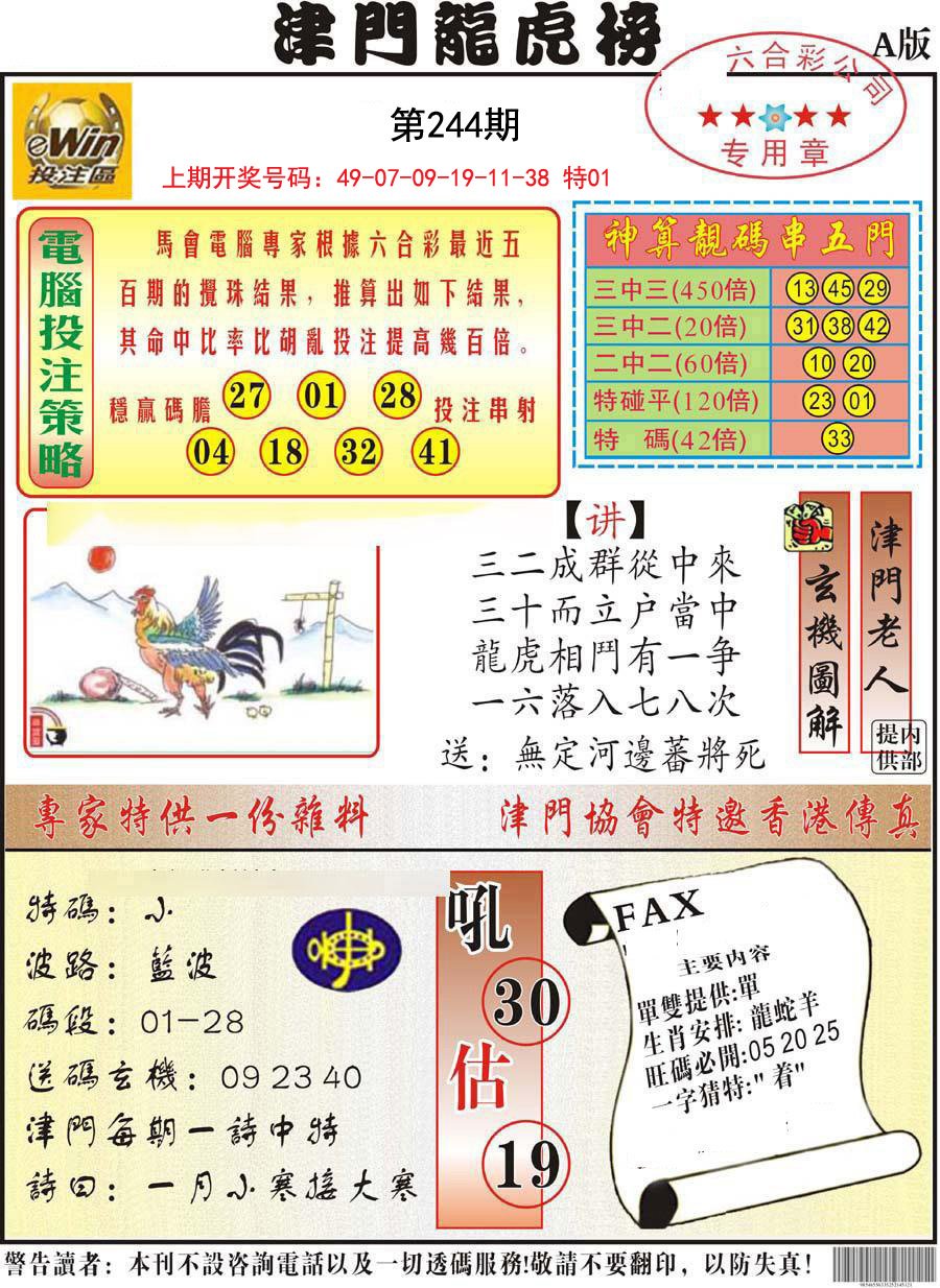 2024244期津门龙虎榜A