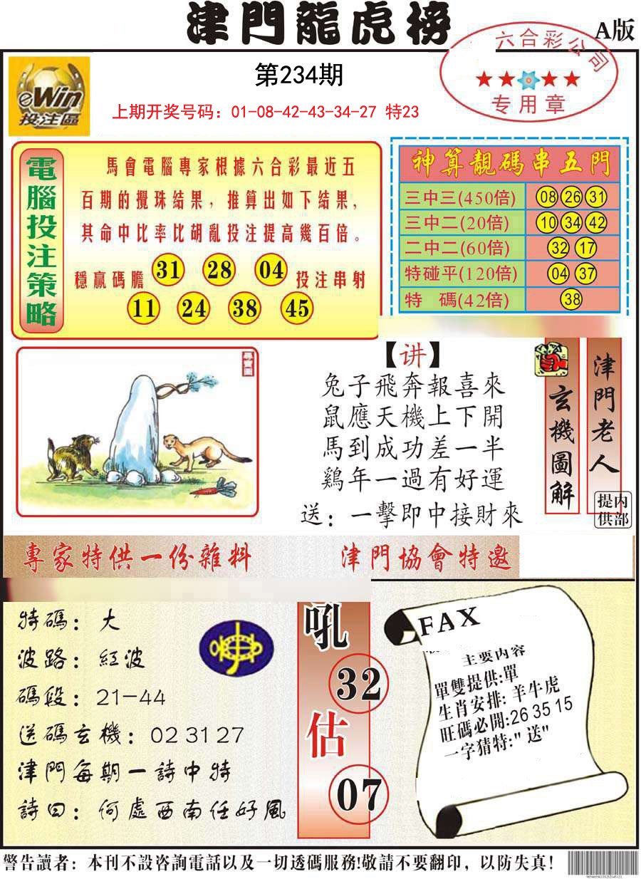 2024234期津门龙虎榜A