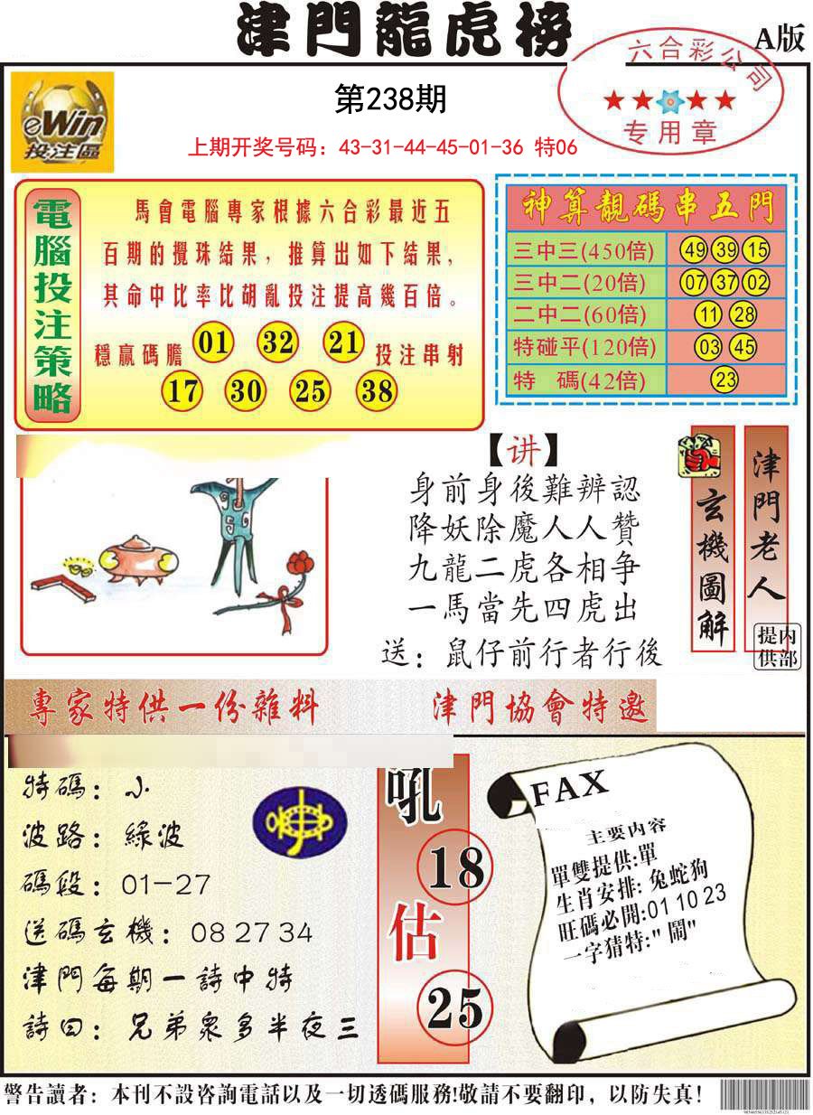 2024238期津门龙虎榜A