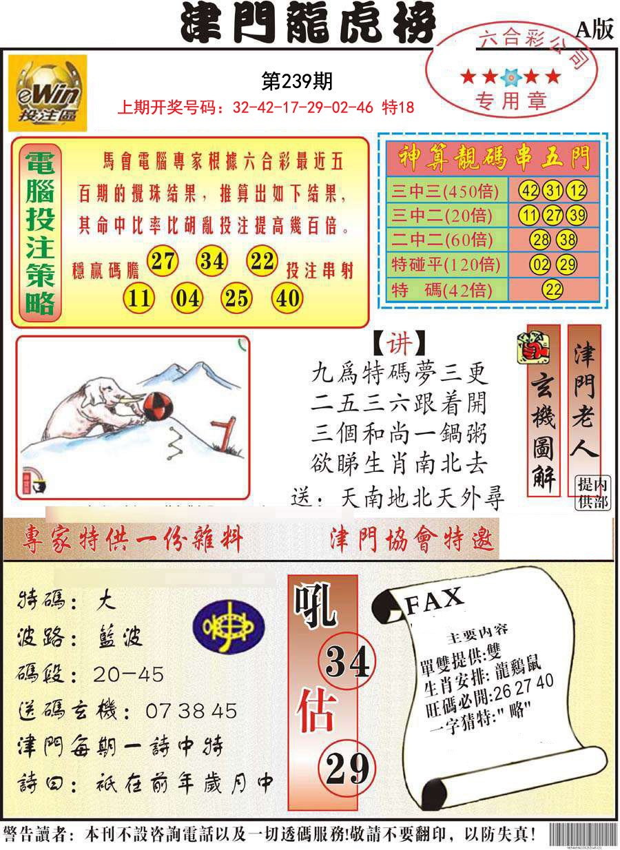 2024239期津门龙虎榜A