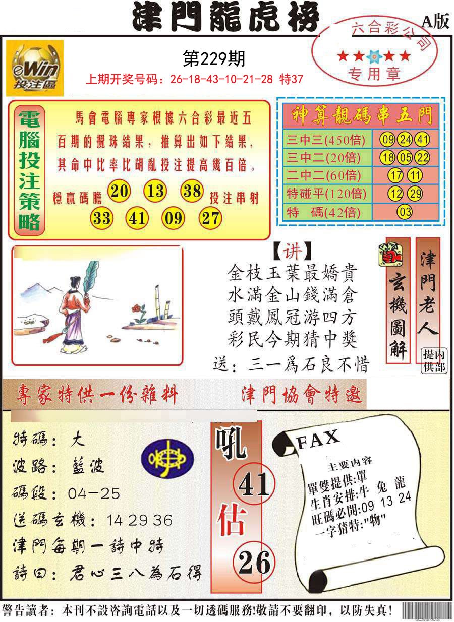 2024229期津门龙虎榜A