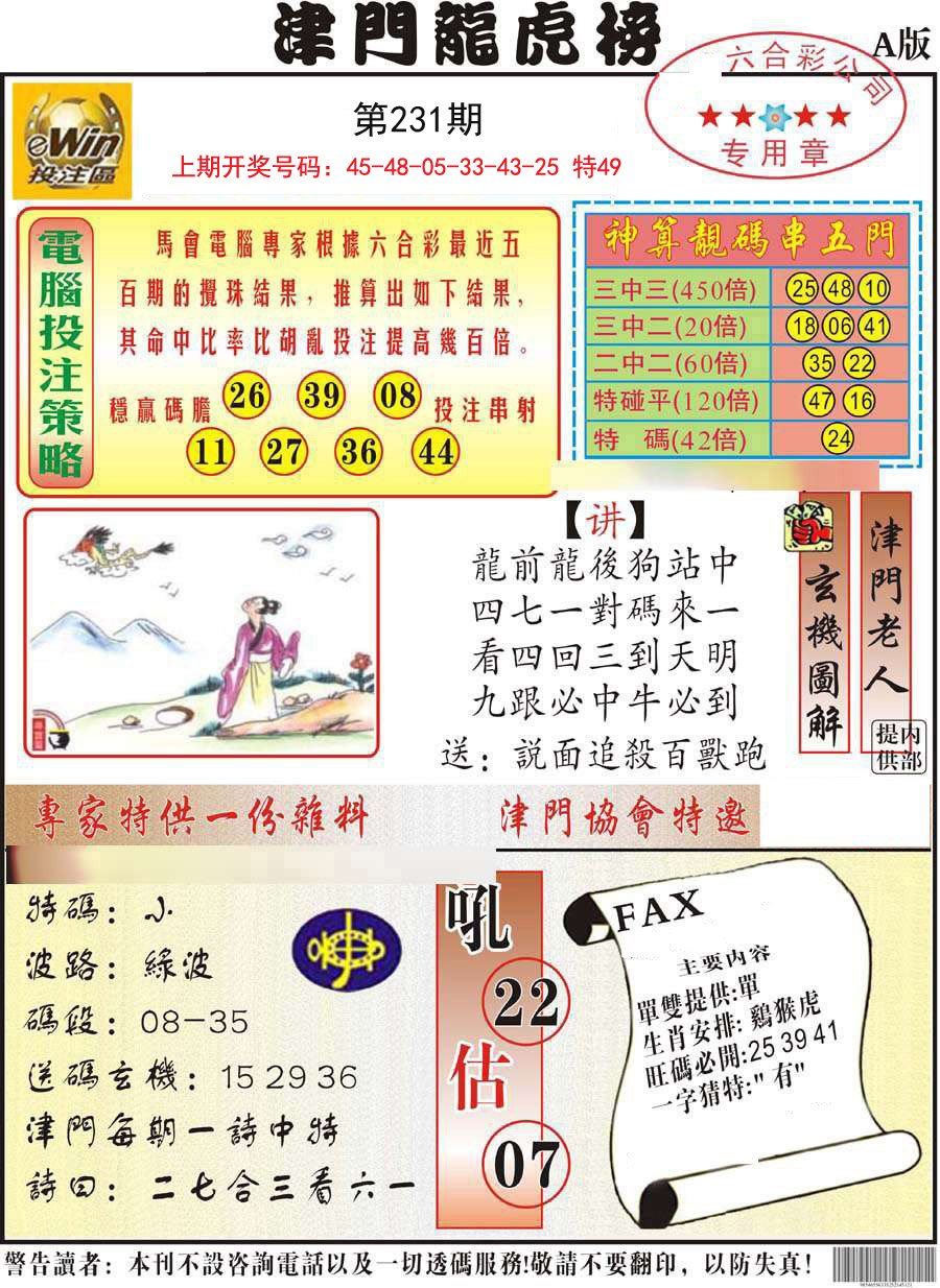 2024231期津门龙虎榜A