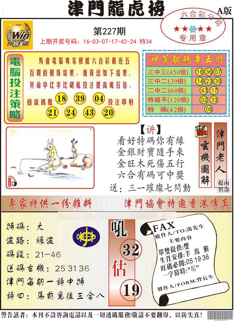 2024227期津门龙虎榜A