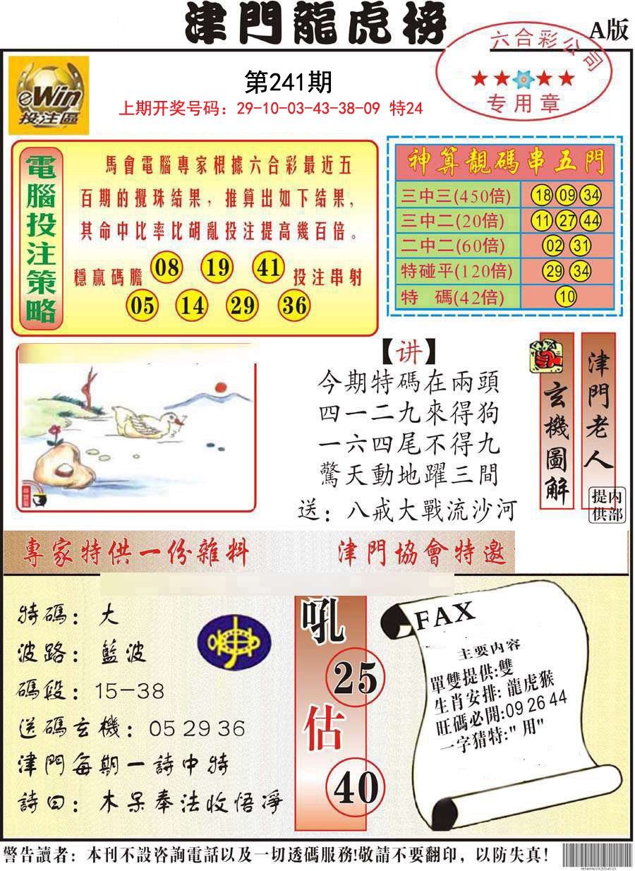 2024241期津门龙虎榜A