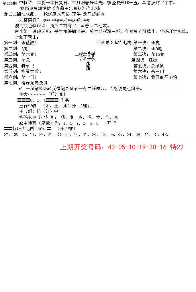 2024225期特新五鬼B