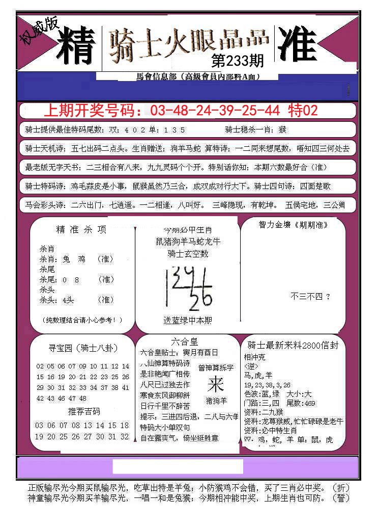 2024233期骑士火眼晶晶B