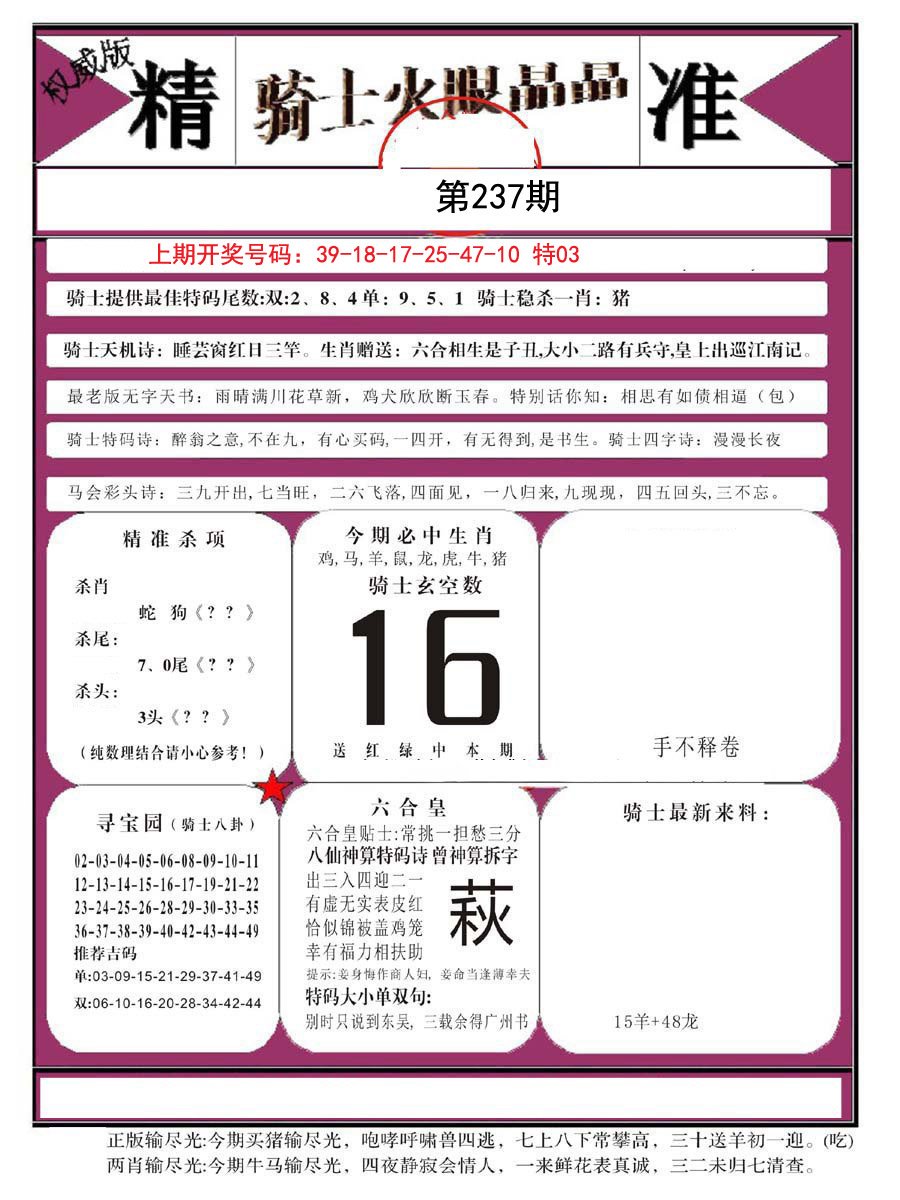 2024237期骑士火眼晶晶B