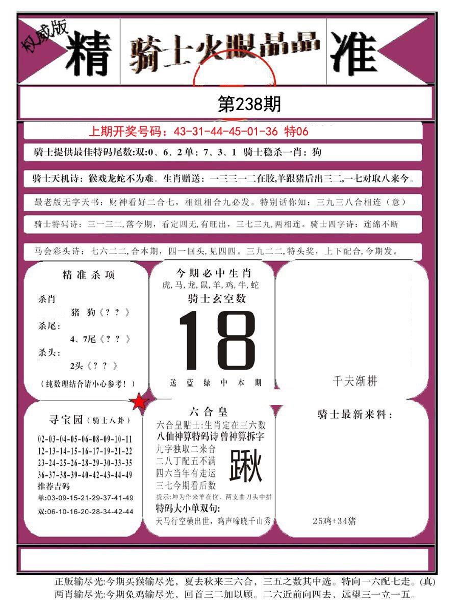 2024238期骑士火眼晶晶B