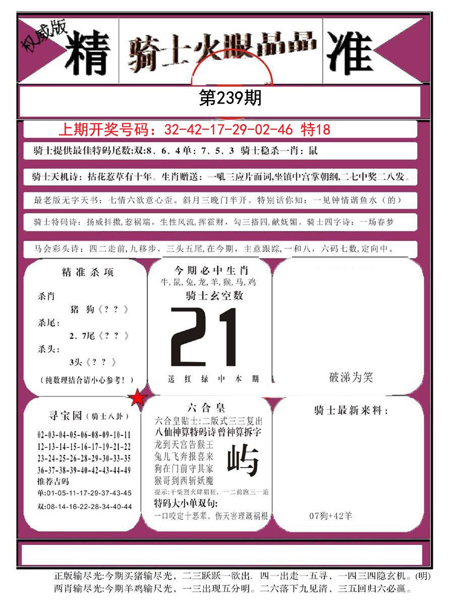 2024239期骑士火眼晶晶B