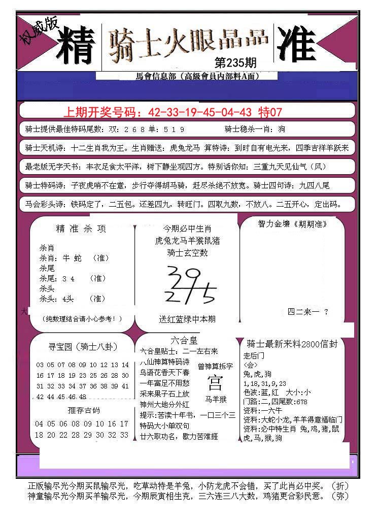 2024235期骑士火眼晶晶B