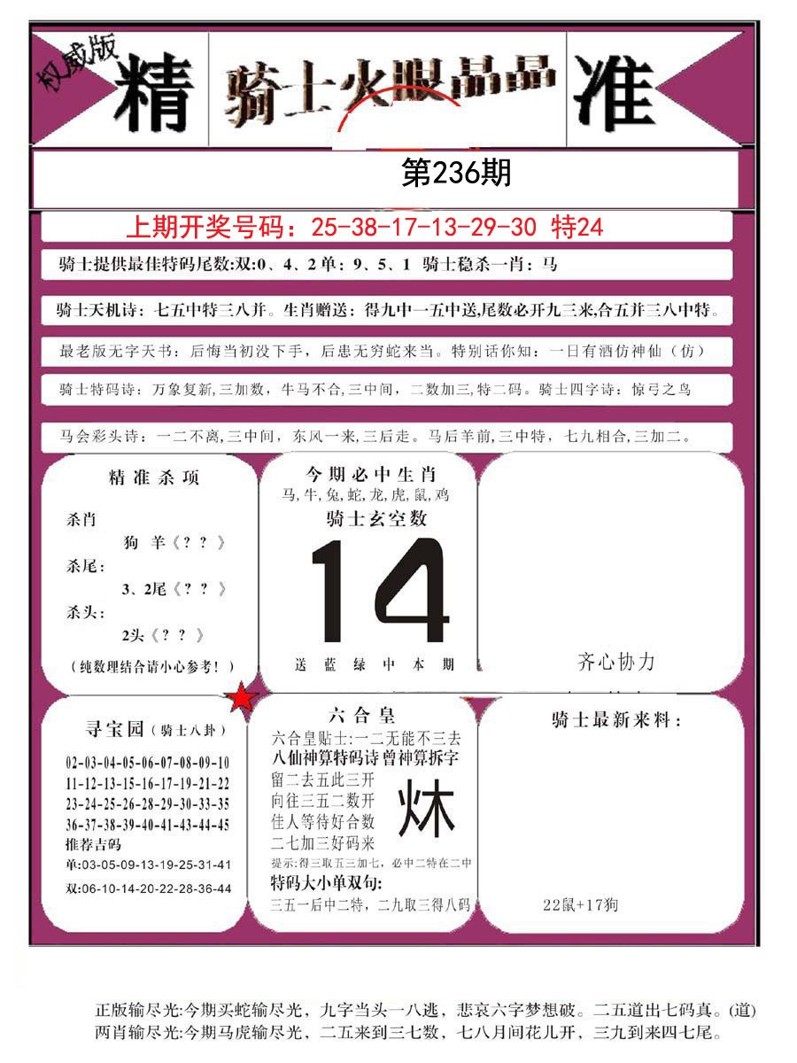 2024236期骑士火眼晶晶B