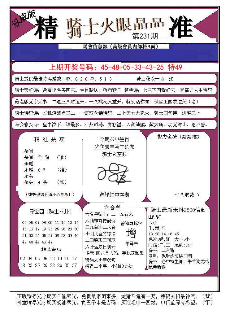 2024231期骑士火眼晶晶B