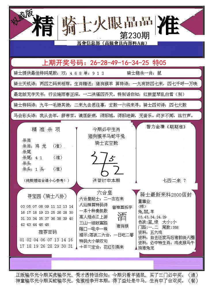 2024230期骑士火眼晶晶B
