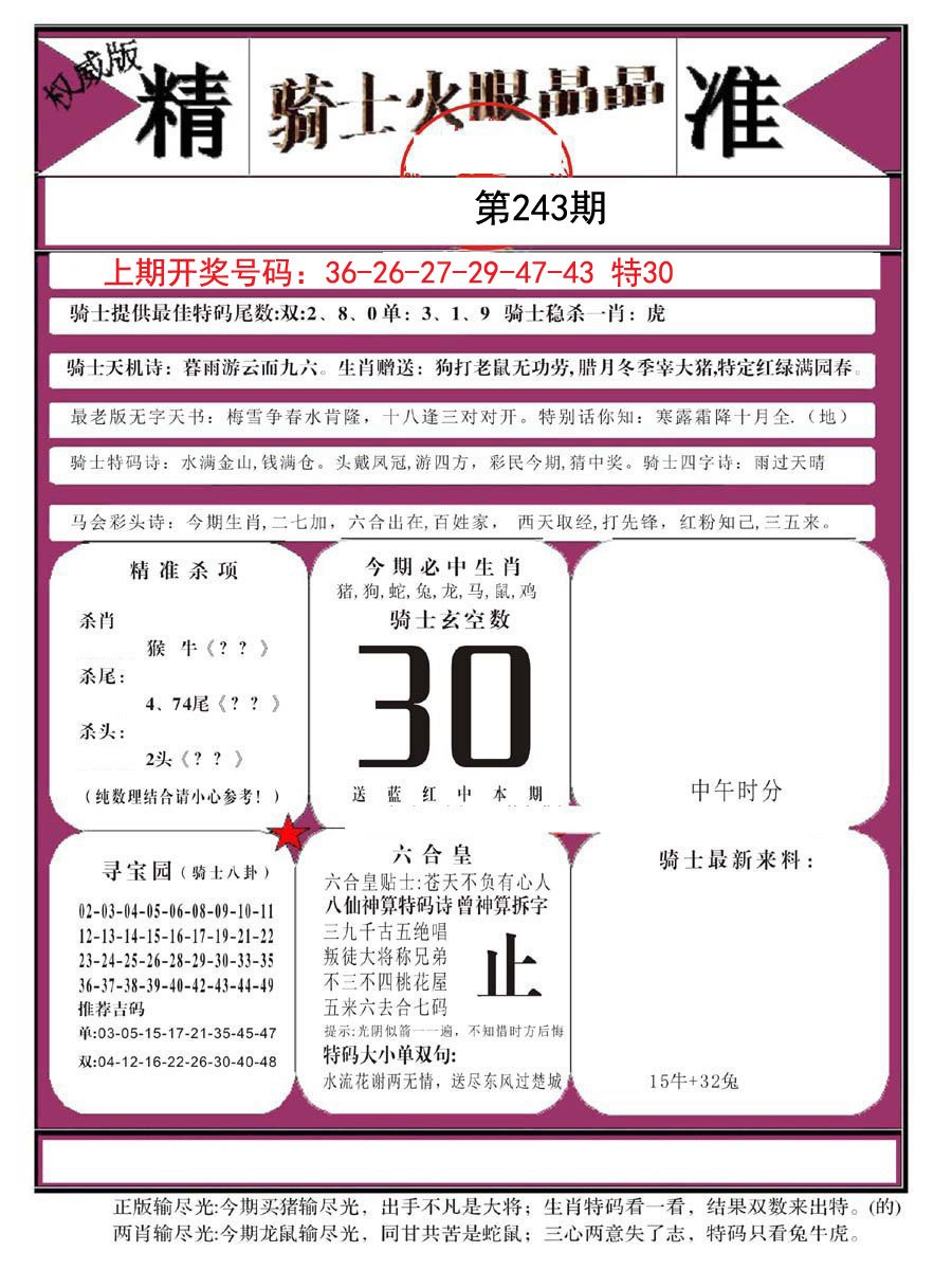 2024243期骑士火眼晶晶B