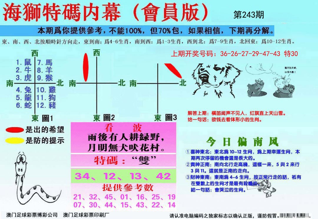 2024243期海狮特码会员报