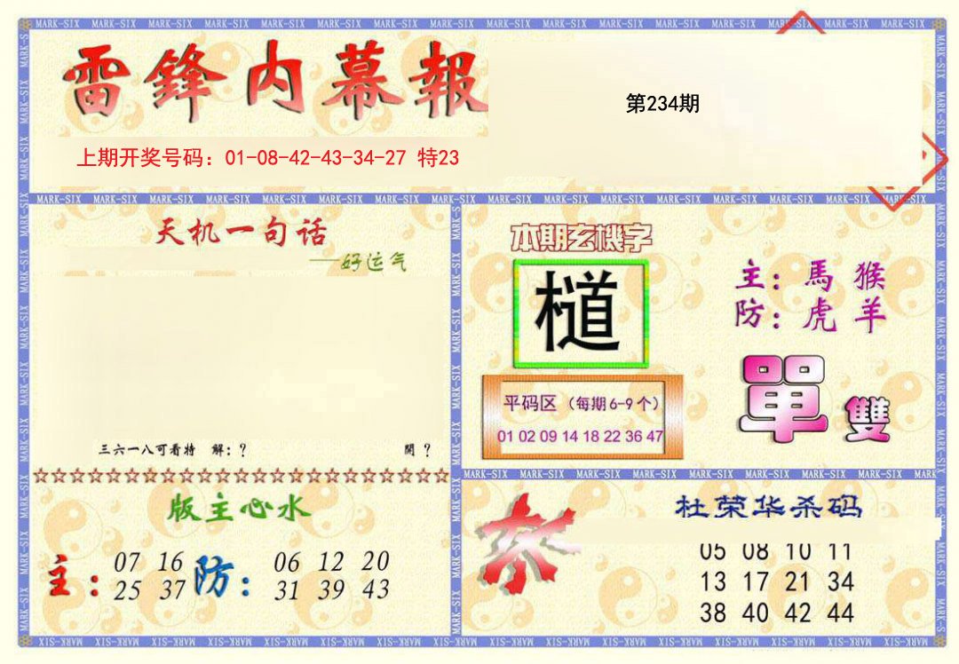 2024234期雷锋内幕报