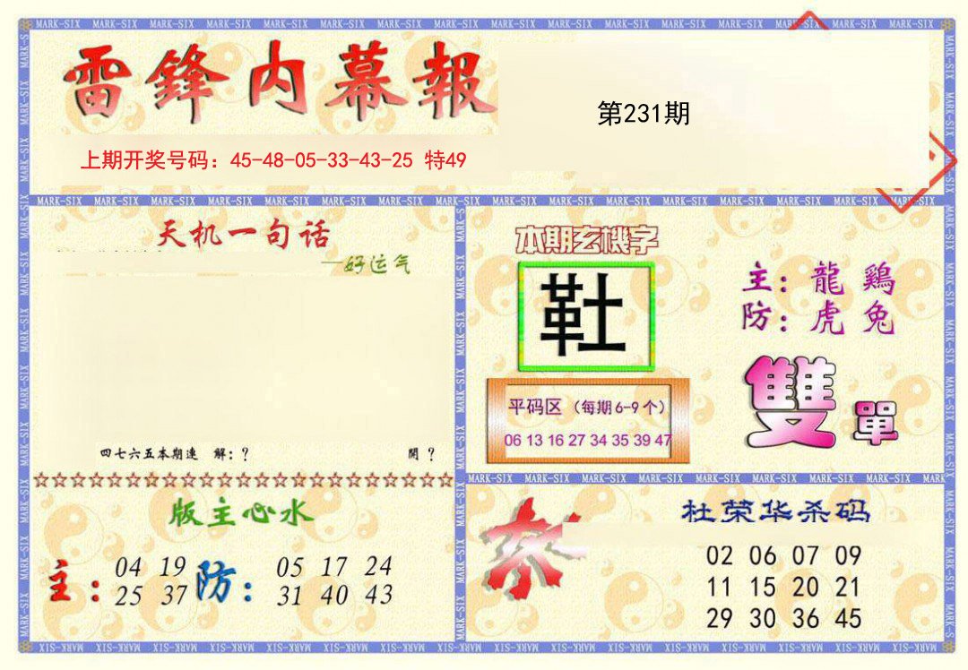 2024231期雷锋内幕报