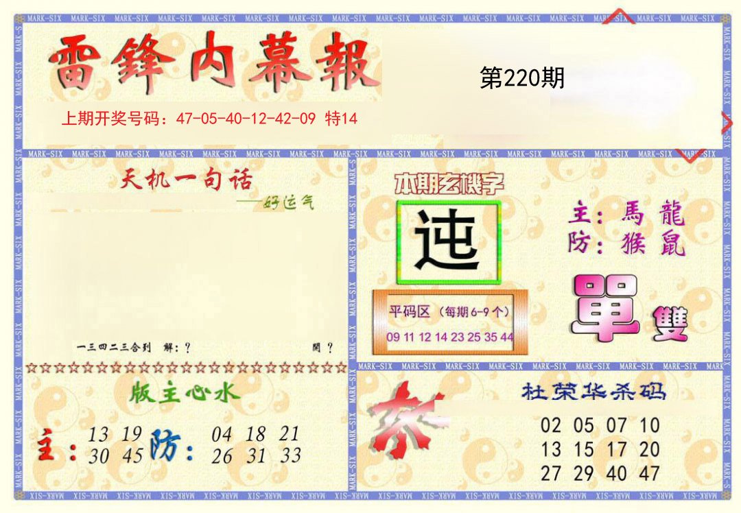 2024220期雷锋内幕报