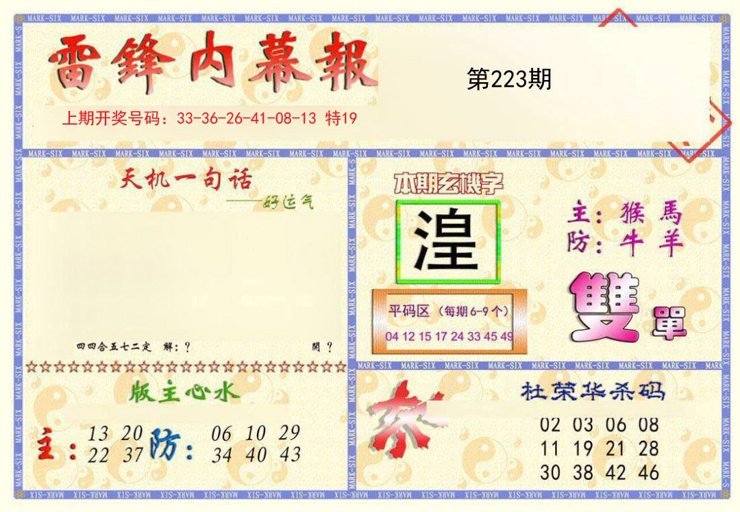 2024223期雷锋内幕报