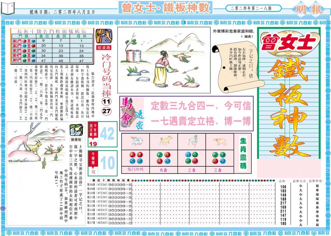 2024218期曾女士铁板神数A
